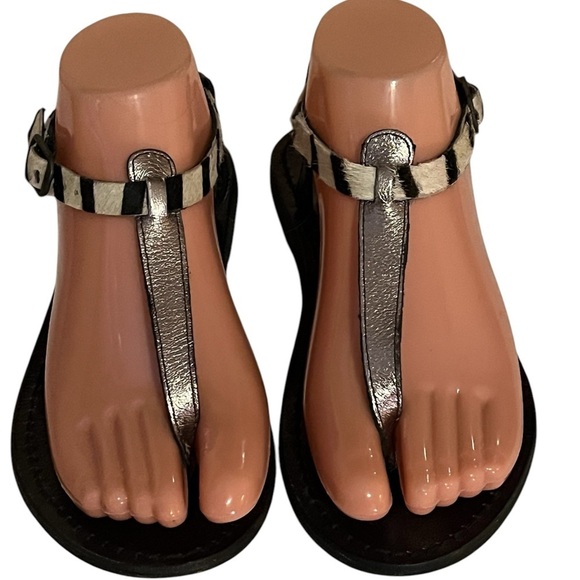 Freebird By Steven Metallic & Zebra Stri Sandals Sz 7 - 7 1/2(38) - Picture 1 of 13